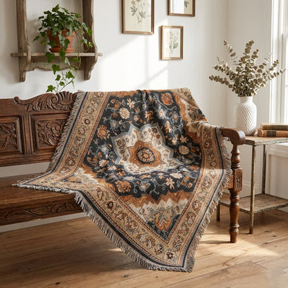 Retro Persian Floral Medallion Fringed Throw Blanket - image 2