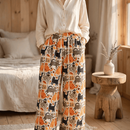 Cartoon Orange Cat Cotton Gauge Lounge Pants - image 2