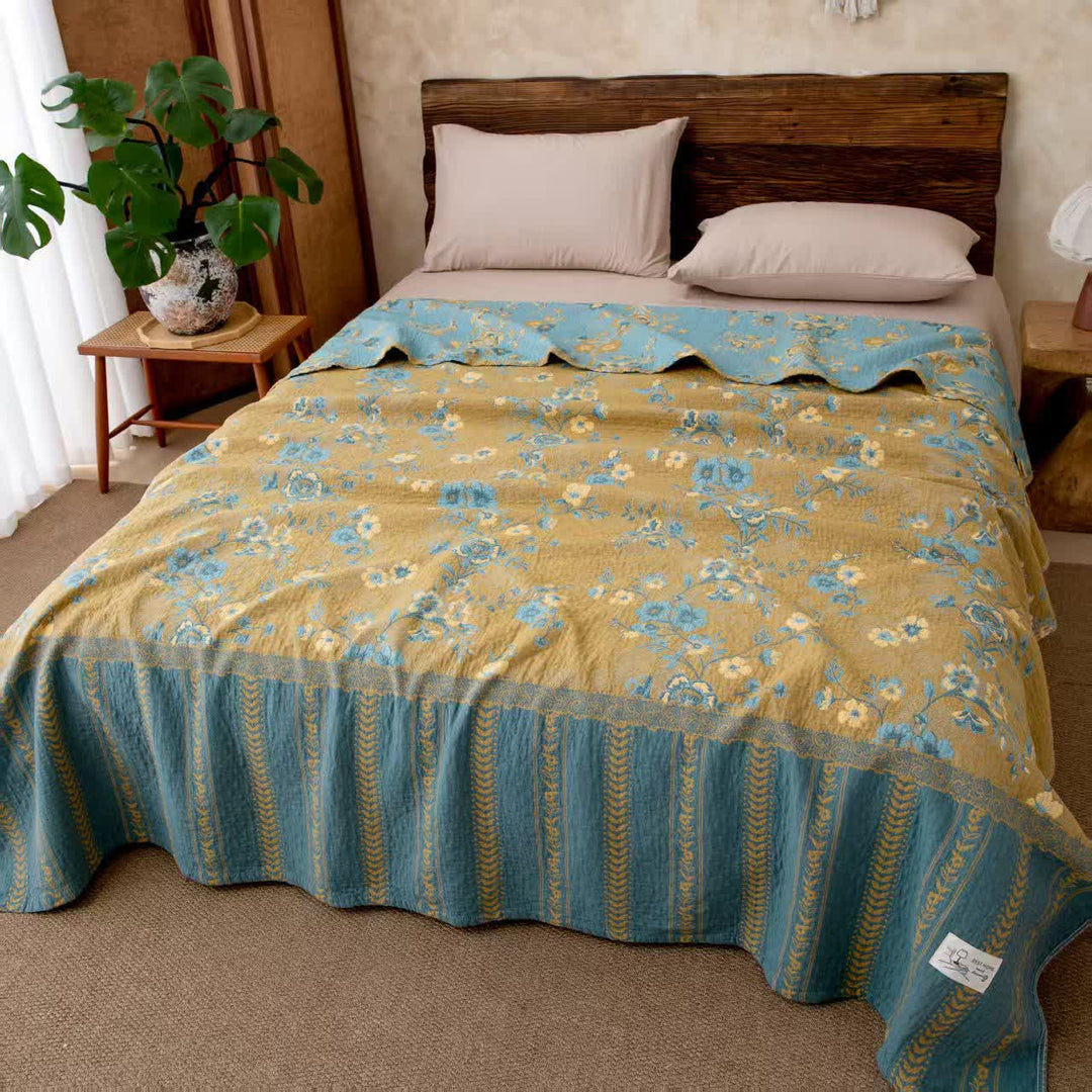 Cottage Bloom Lightweight Cotton Bed Quilt - Blue Green - King - image 0