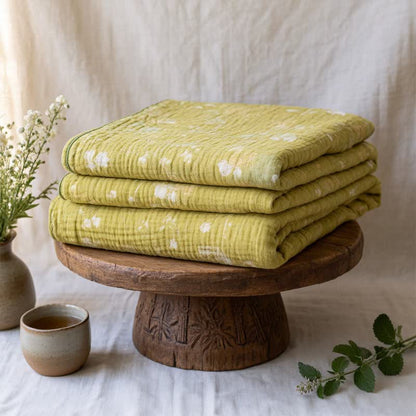Soft Green Floral Reversible Cotton Quilt - image 1