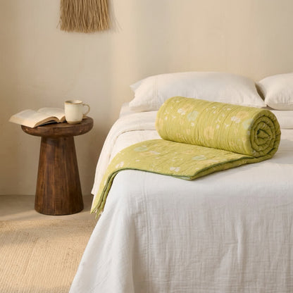 Soft Green Floral Reversible Cotton Quilt - image 3