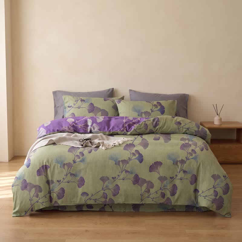 Retro Ginkgo Leaf Cotton Reversible Bedding Set - image 9