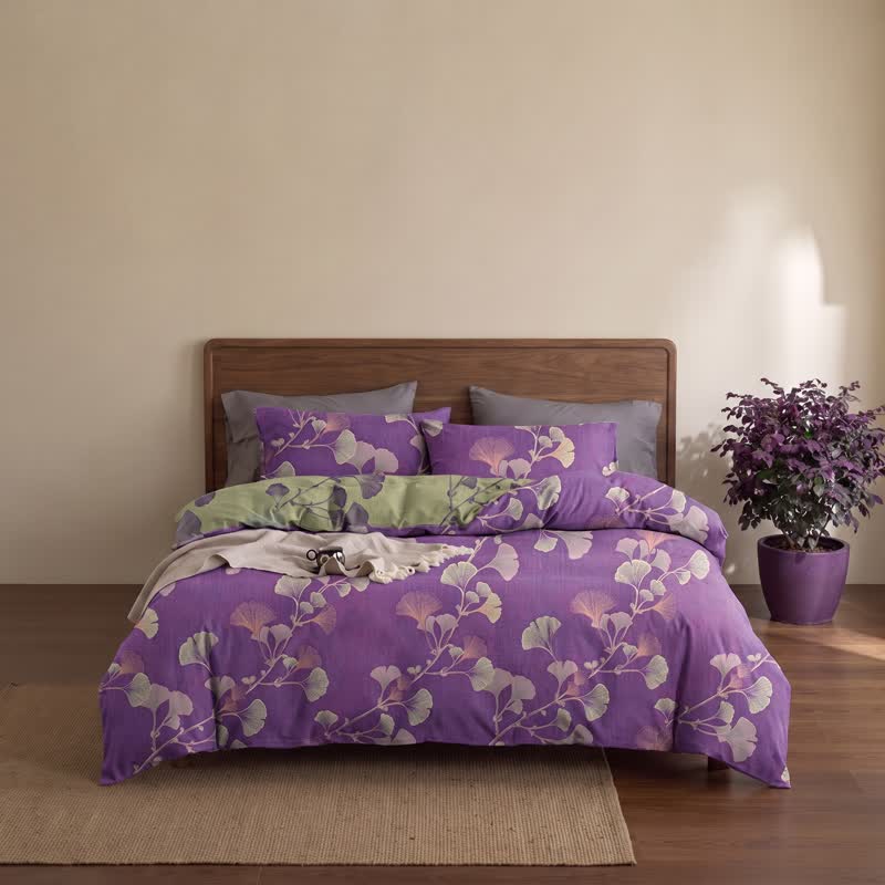 Retro Ginkgo Leaf Cotton Reversible Bedding Set - image 4