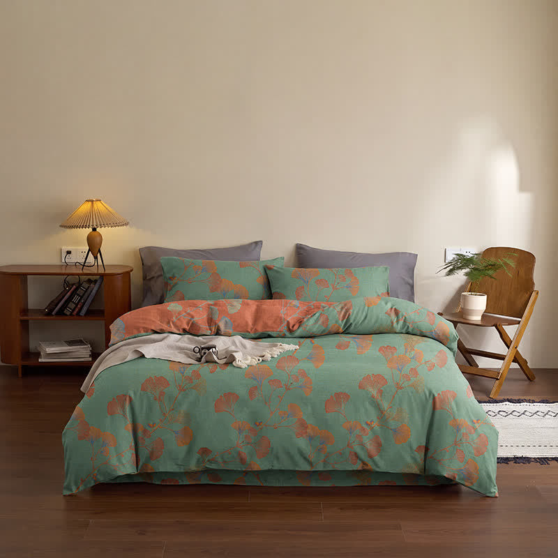 Retro Ginkgo Leaf Cotton Reversible Bedding Set - image 16