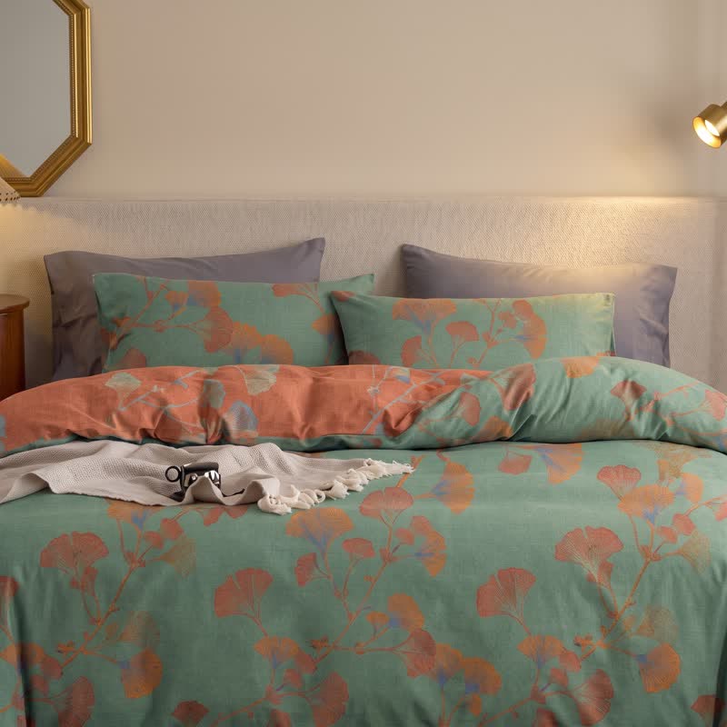 Retro Ginkgo Leaf Cotton Reversible Bedding Set - image 14