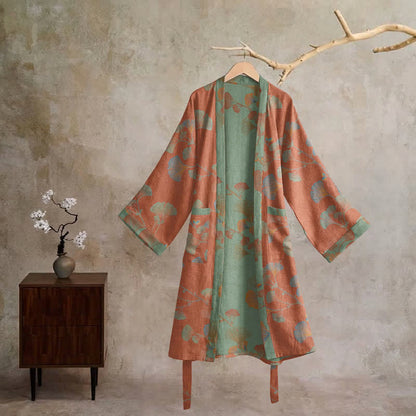 Retro Ginkgo Leaf Cotton Kimono Robe - image 21
