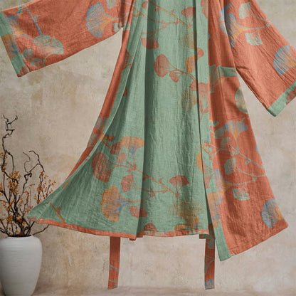 Retro Ginkgo Leaf Cotton Kimono Robe - image 18