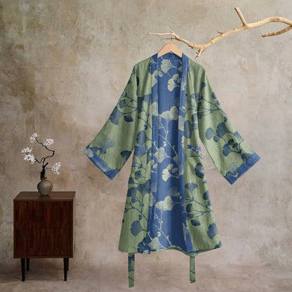 Retro Ginkgo Leaf Cotton Kimono Robe - image 27