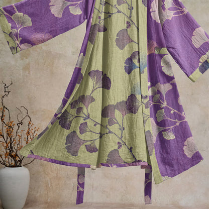 Retro Ginkgo Leaf Cotton Kimono Robe - image 2