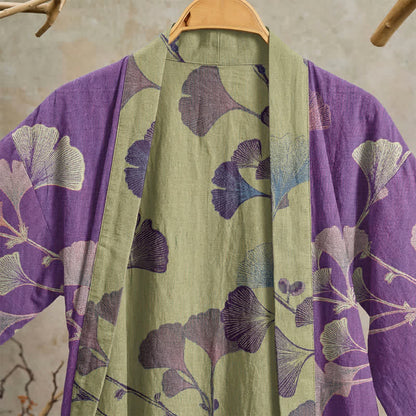 Retro Ginkgo Leaf Cotton Kimono Robe - image 3