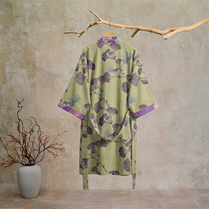 Retro Ginkgo Leaf Cotton Kimono Robe - image 29