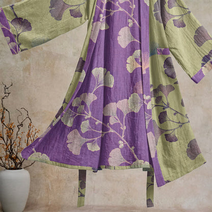 Retro Ginkgo Leaf Cotton Kimono Robe - image 30