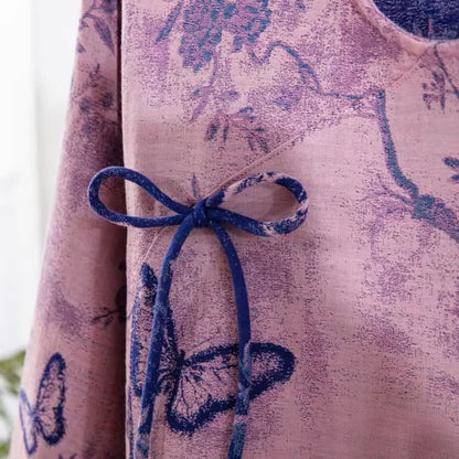 Retro Purple Butterfly Floral Cotton Loungewear Set - image 4