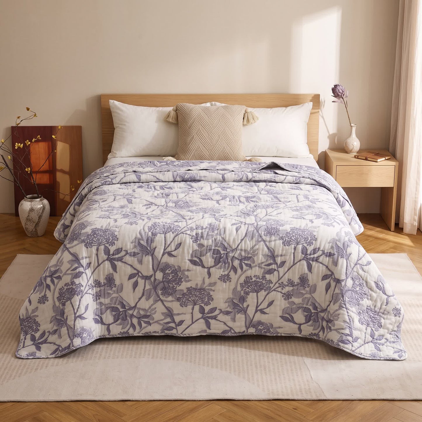 Vintage Cotton Gauze Jacquard Floral Quilt - image 1
