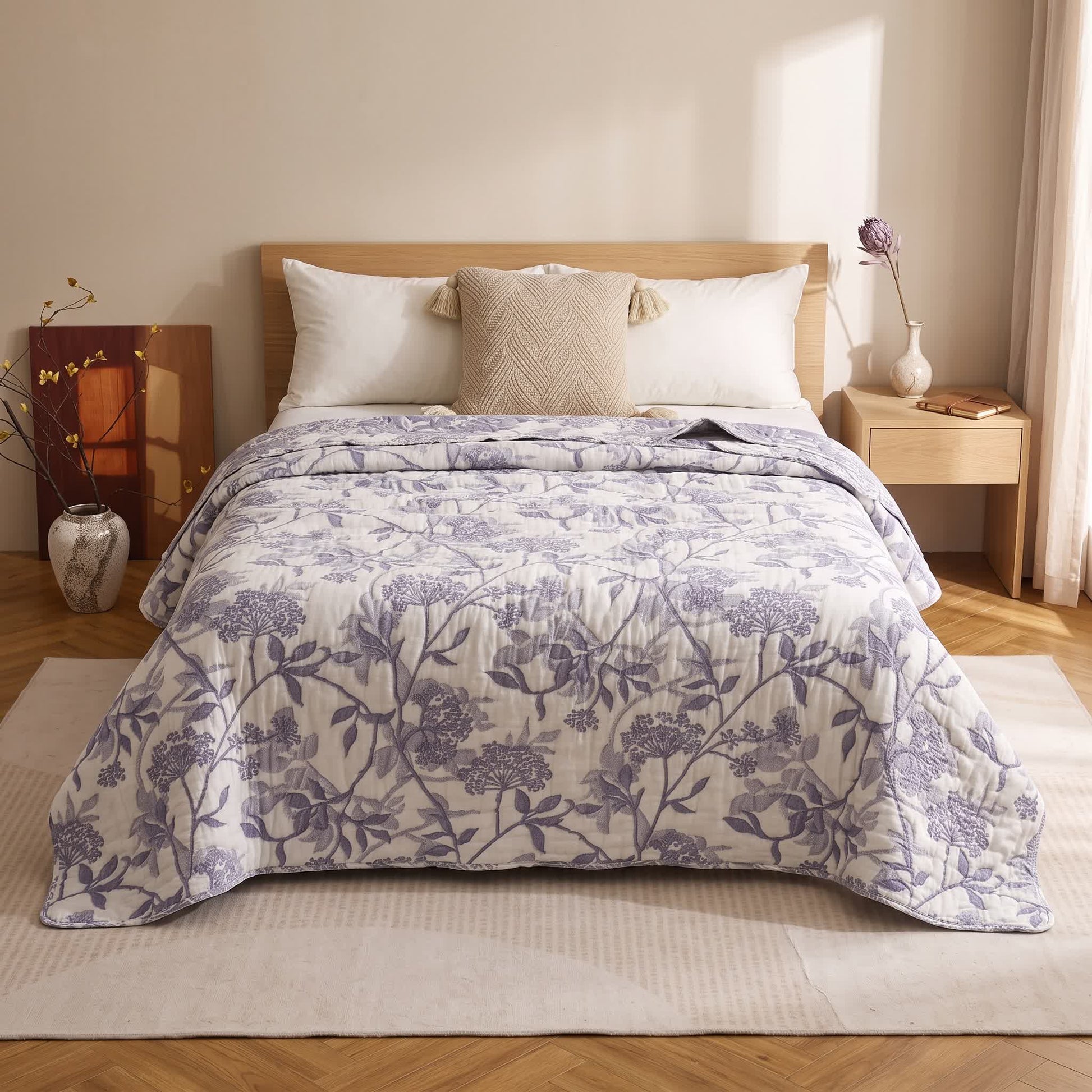 Vintage Cotton Gauze Jacquard Floral Quilt - image 1