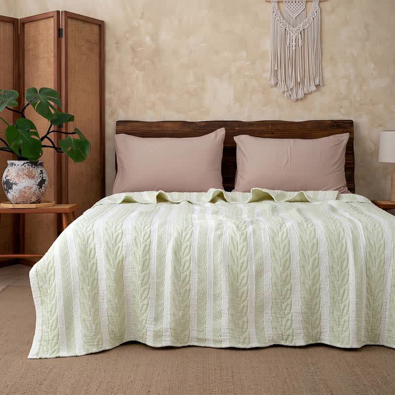 Scandinavian Leaf Stitch Cotton Quilt - image 1