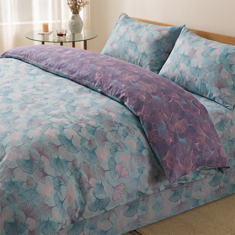 Retro Botanical Ginkgo Leaf Cotton Bedding Set - Blue - King - Bedding Set(4PCS) - image 0