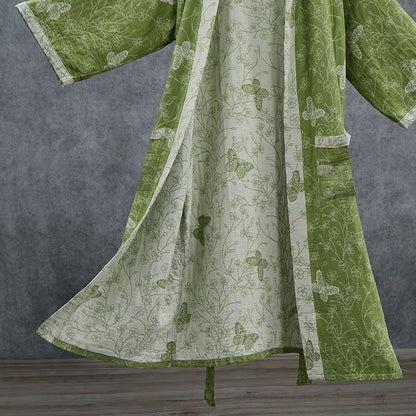 Olive Botanical Butterfly Kimono Bathrobe - image 3