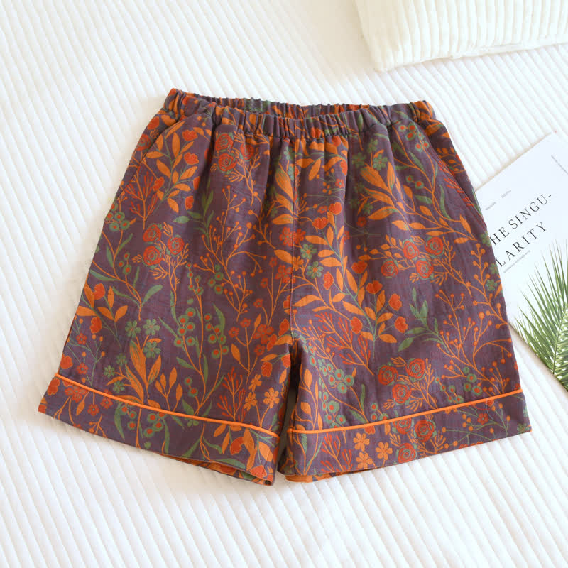 Jacquard Yarn-dyed Cotton Pajamas Short - Red - XL - image 1