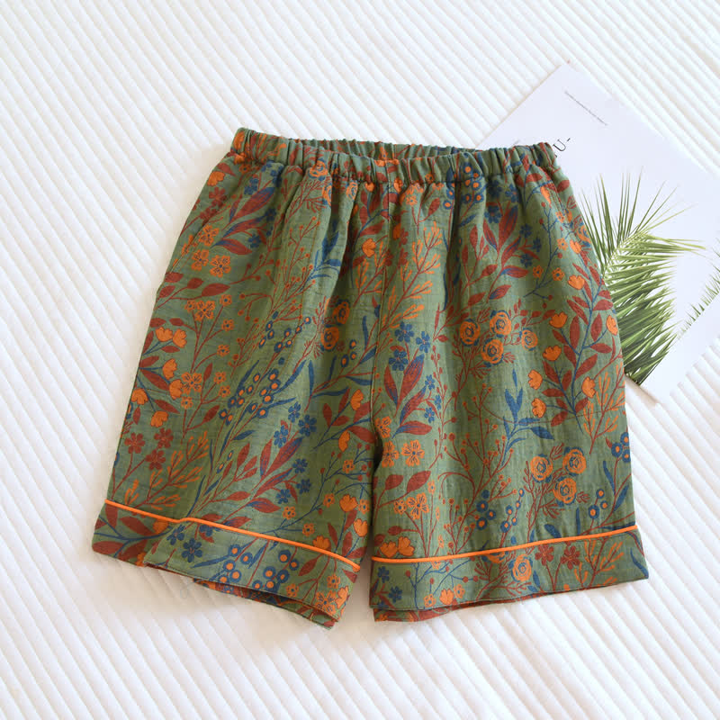 Jacquard Yarn-dyed Cotton Pajamas Short - Green - XL - image 0