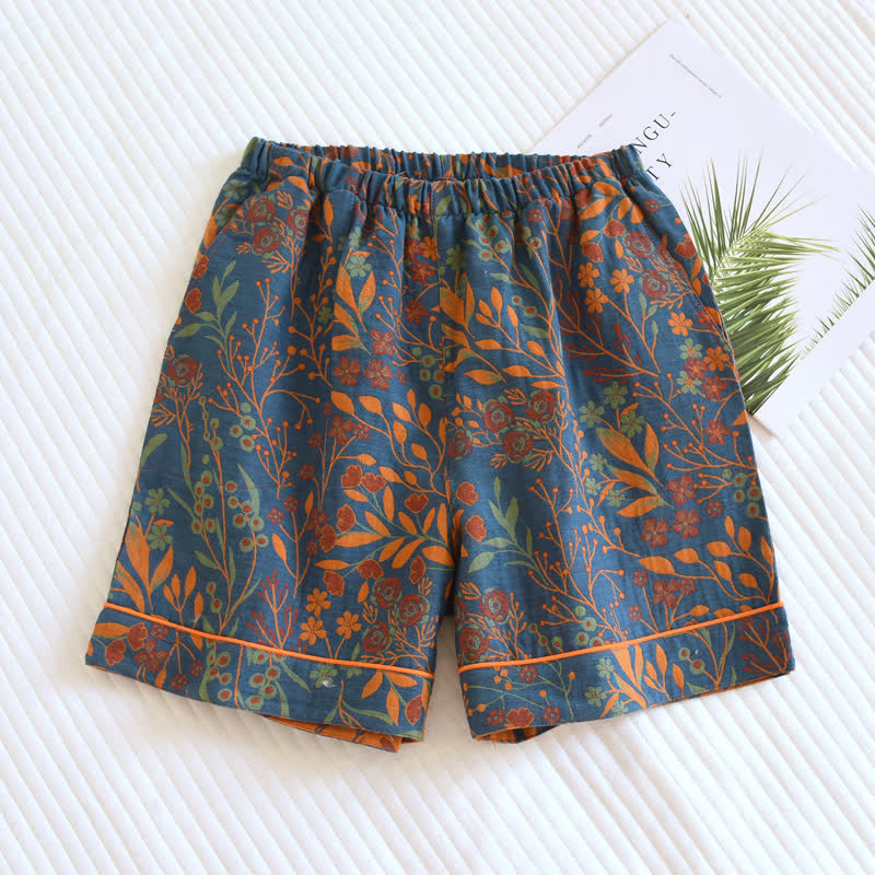 Jacquard Yarn-dyed Cotton Pajamas Short - Blue - XL - image 2