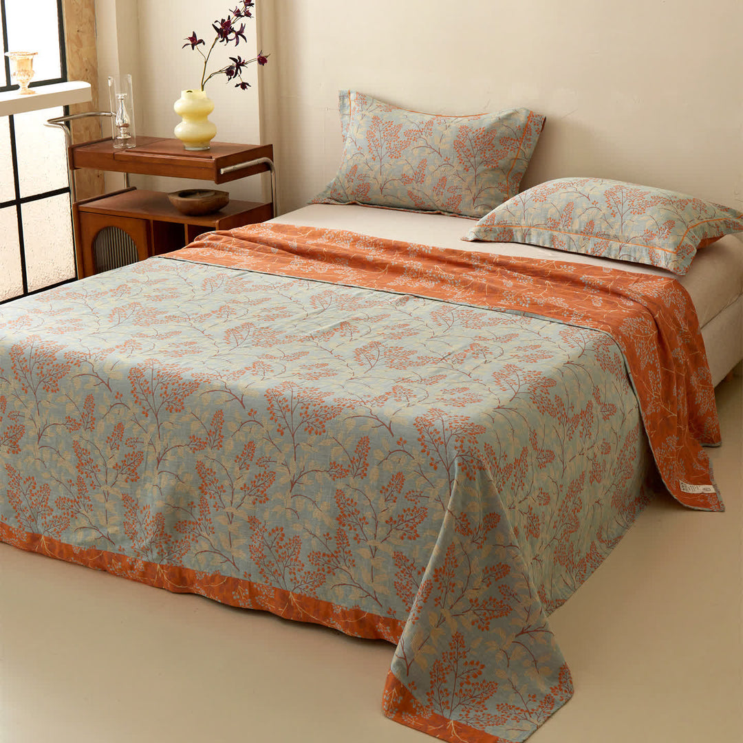 Botanical Branch Muslin Reversible Bedspread - 2PCS Pillowcases - 19" x 29" - image 0