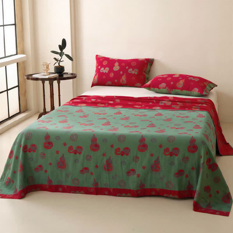 Gourd Pattern Muslin Reversible Coverlet Bedspread - image 1