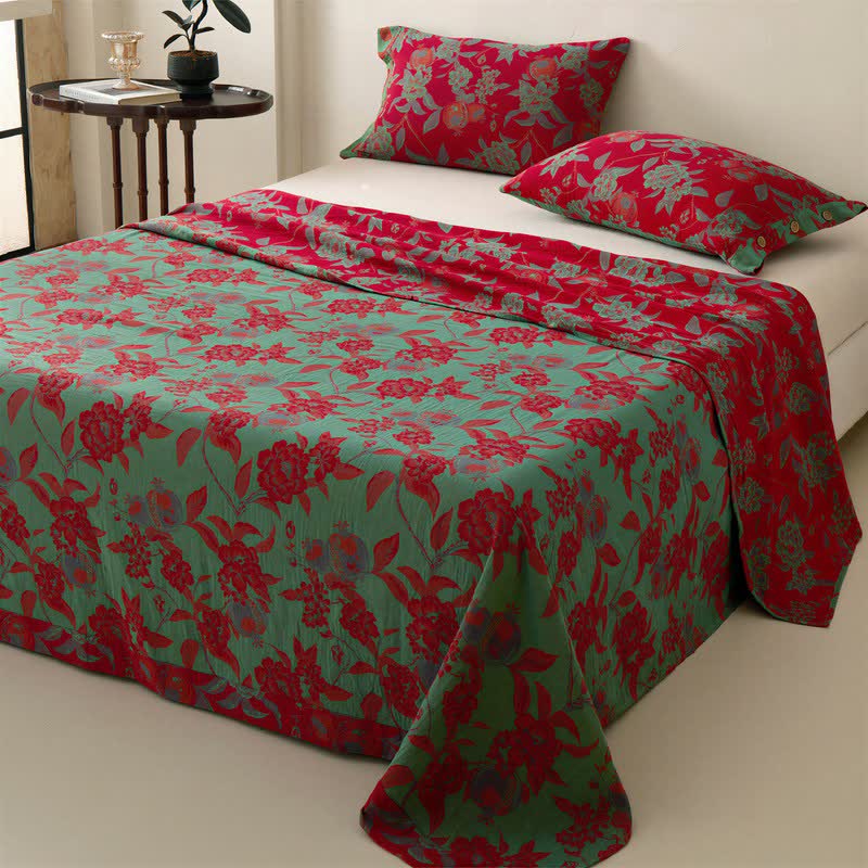Opulent Floral Muslin Reversible Bedspread - 2PCS Pillowcases - 19" x 29" - image 0