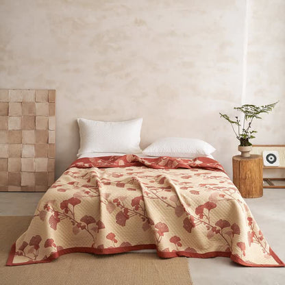 Red Ginkgo Leaf Pattern Cotton Blanket - image 12