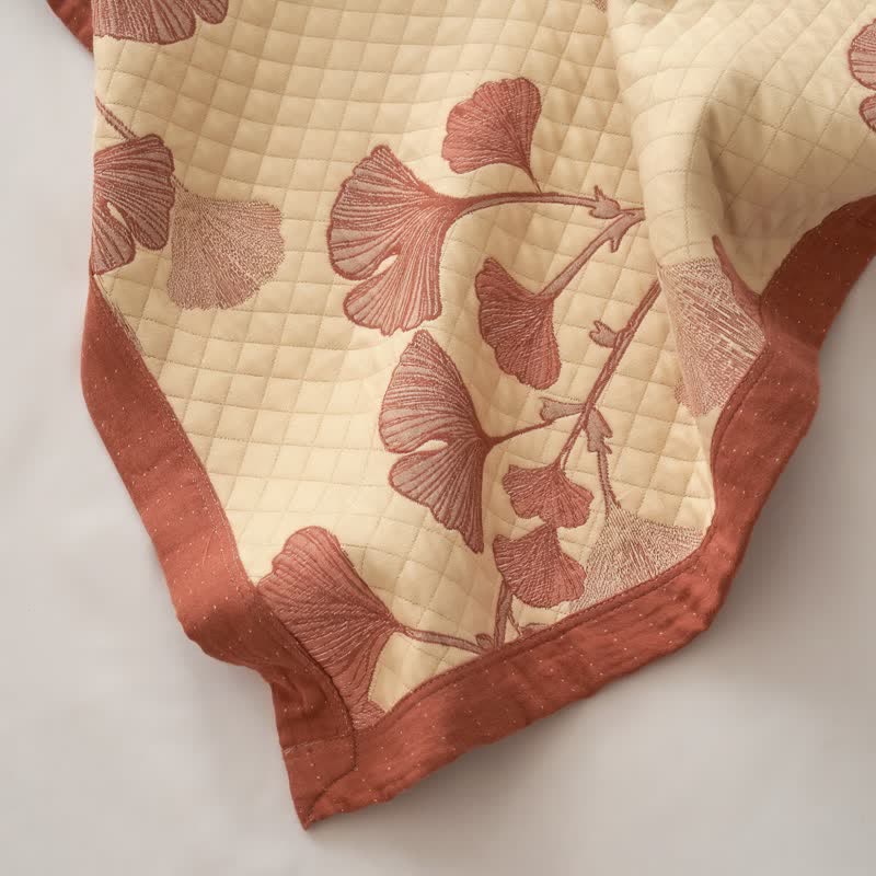 Red Ginkgo Leaf Pattern Cotton Blanket - image 17