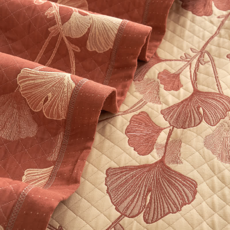 Red Ginkgo Leaf Pattern Cotton Blanket - image 16