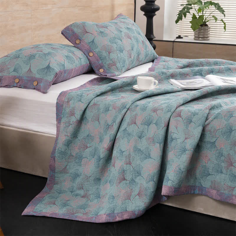 Muted Vintage Ginkgo Leaf Cotton Bedding Set - Blue - 2PCS Pillowcases - 40" x 20" - image 0