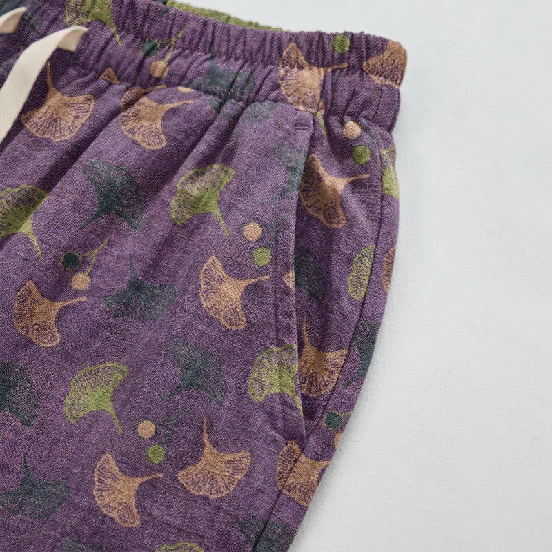 Retro‑Style Ginkgo Leaf Cotton Loose Lounge Pants - image 3