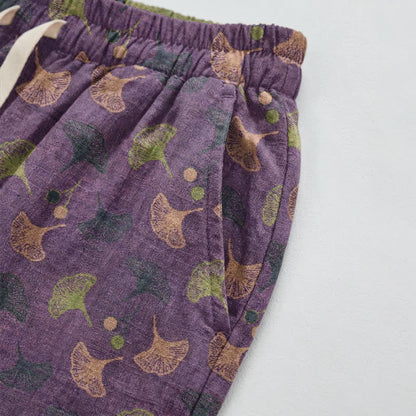 Retro‑Style Ginkgo Leaf Cotton Loose Lounge Pants - image 3