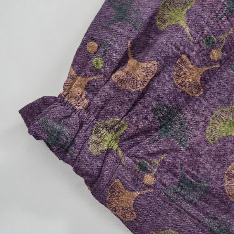 Retro‑Style Ginkgo Leaf Cotton Loose Lounge Pants - image 4
