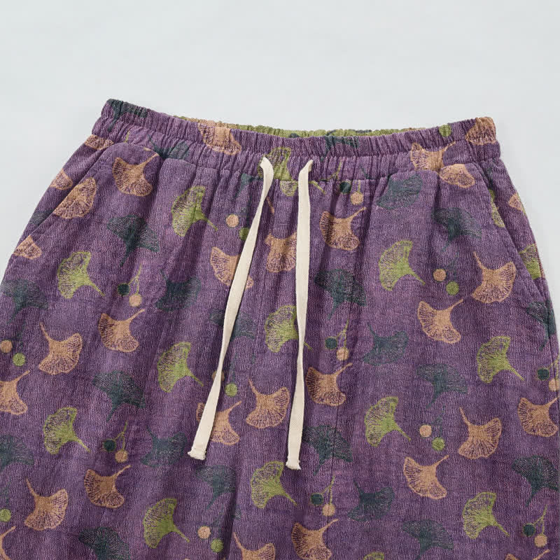 Retro‑Style Ginkgo Leaf Cotton Loose Lounge Pants - image 2
