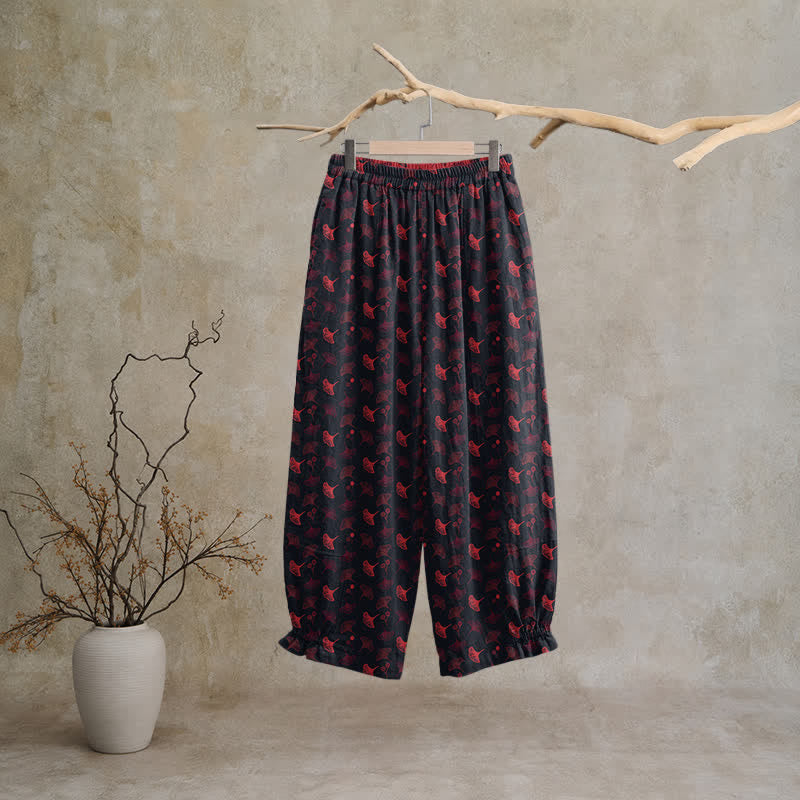 Retro‑Style Ginkgo Leaf Cotton Loose Lounge Pants - image 6