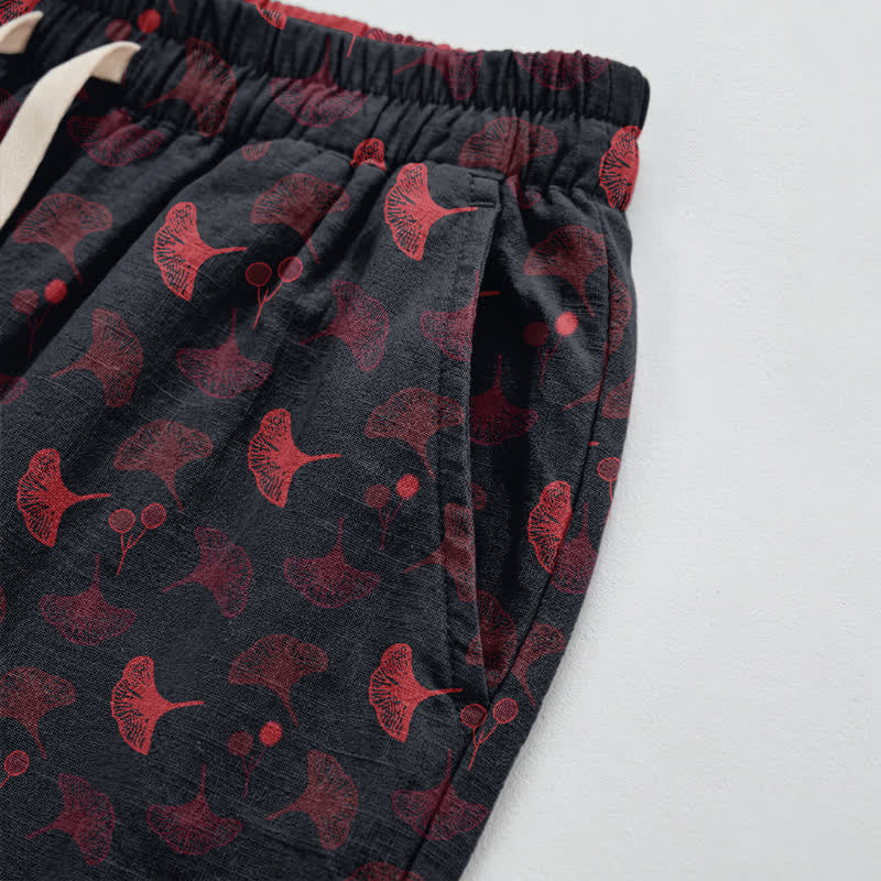Retro‑Style Ginkgo Leaf Cotton Loose Lounge Pants - image 8
