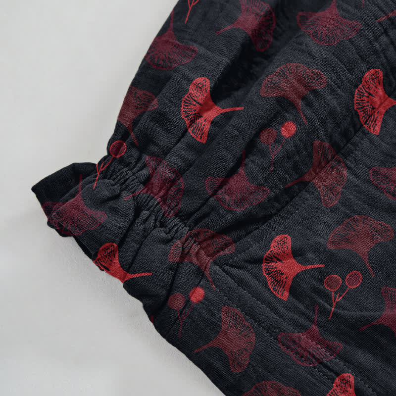 Retro‑Style Ginkgo Leaf Cotton Loose Lounge Pants - image 9