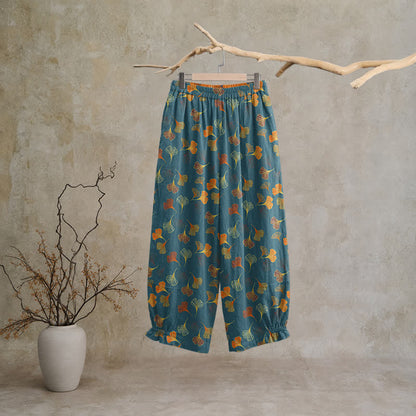 Multi‑Color Ginkgo Leaf Cotton Lounge Pants - Blue - XL - image 0