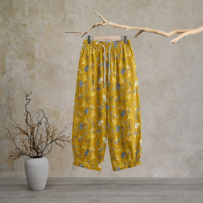 Multi‑Color Ginkgo Leaf Cotton Lounge Pants - Yellow - XL - image 5