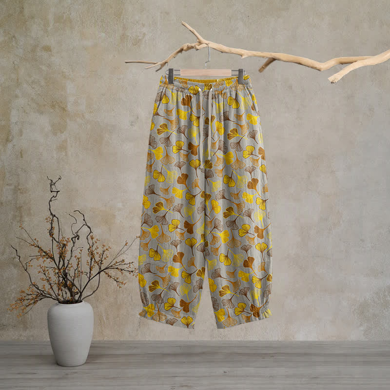 Multi‑Color Ginkgo Leaf Cotton Lounge Pants - Grey - XL - image 10