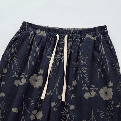 Navy Blue Wildflower Cotton Gauge Lounge Pants - image 2