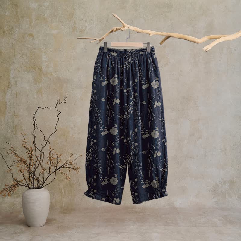 Navy Blue Wildflower Cotton Gauge Lounge Pants - image 1