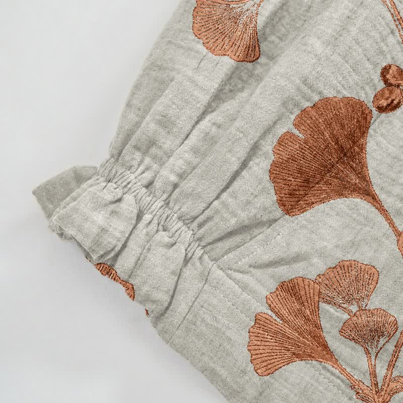Beige Base Rust Ginkgo Leaf Pattern Cotton Lounge Pants - image 4