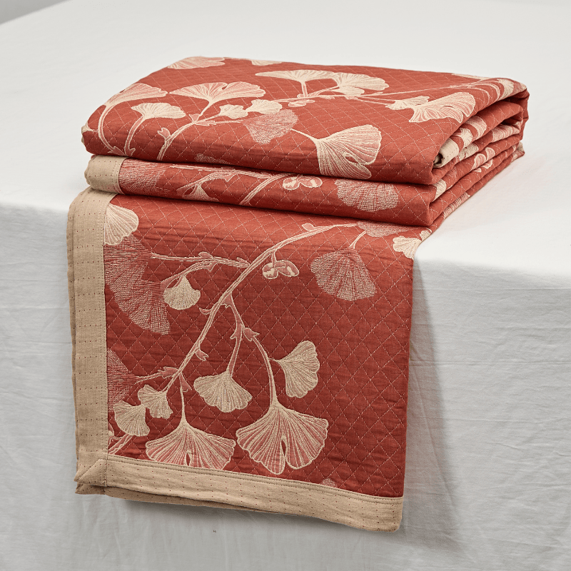 Red Ginkgo Leaf Pattern Cotton Blanket - image 1