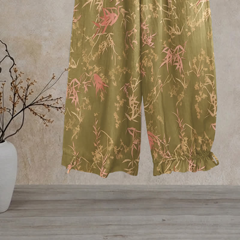 Retro Olive Green Bamboo Lounge Pants - image 1