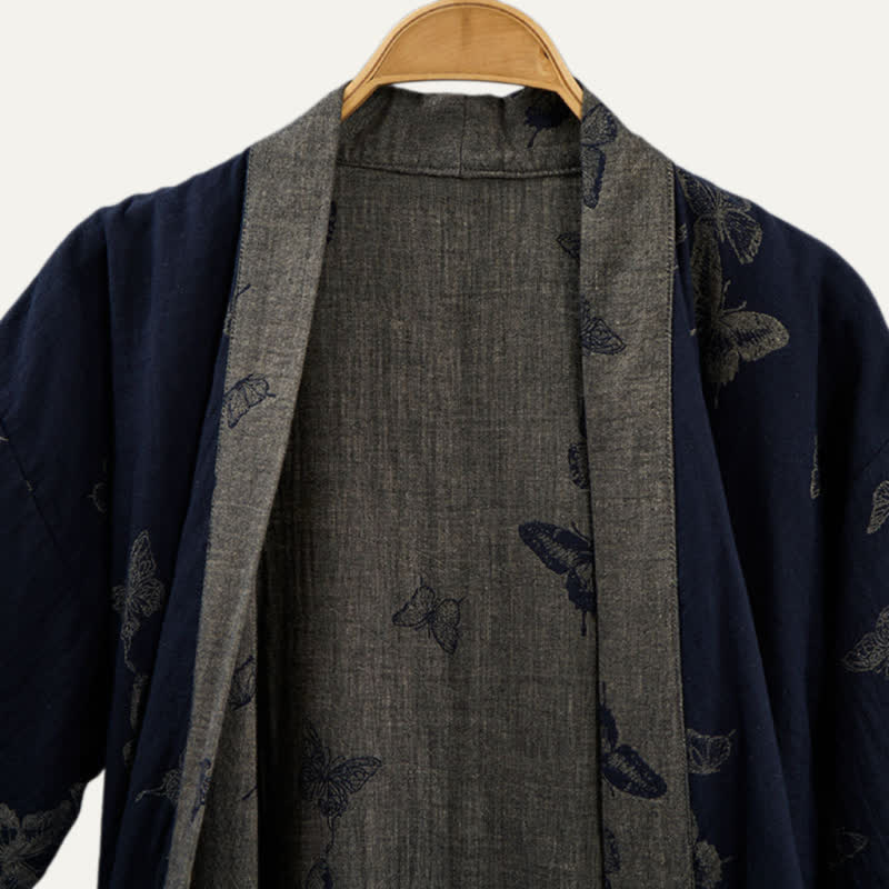 Navy Butterfly Cotton Double Gauze Kimono Robe - image 2