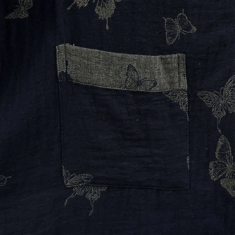 Navy Butterfly Cotton Double Gauze Kimono Robe - image 5