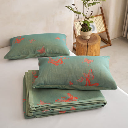 Elegant Butterfly Print Cotton Quilt - Green & Burnt Orange - 2PCS Pillowcases - 20" x 36" - image 10